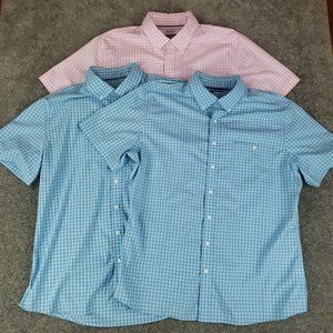 Lot (3) Croft & Barrow Shirts XL Slim Fit Mens Check Pink Blue Short Sleeve